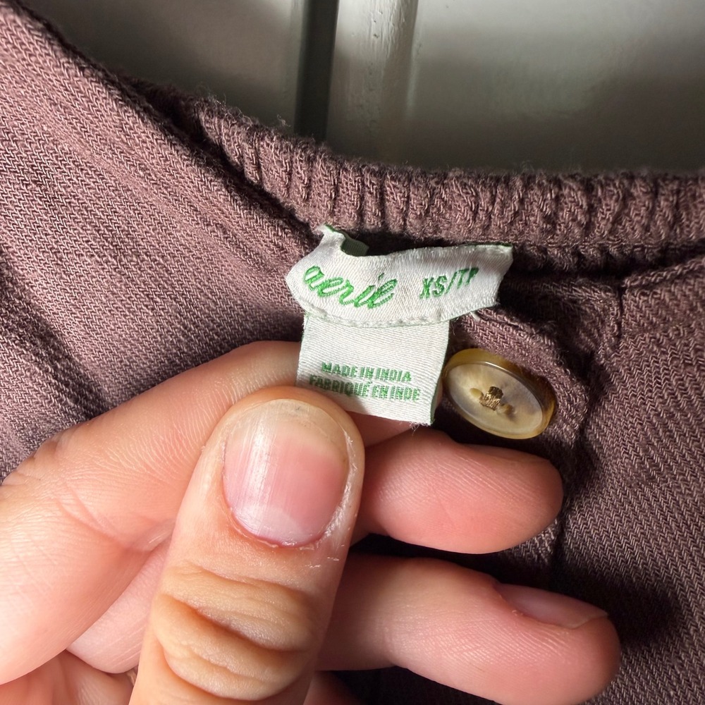 Aerie Brown Button Front Linen Blend Sleeveless Romper XS Pockets - Picture 2 of 3